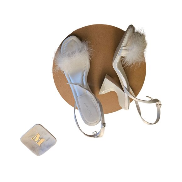 CIRCUS NY by Sam Edleman Brenna white plush Satin Heeled Sandal with Strap - Picture 3 of 5